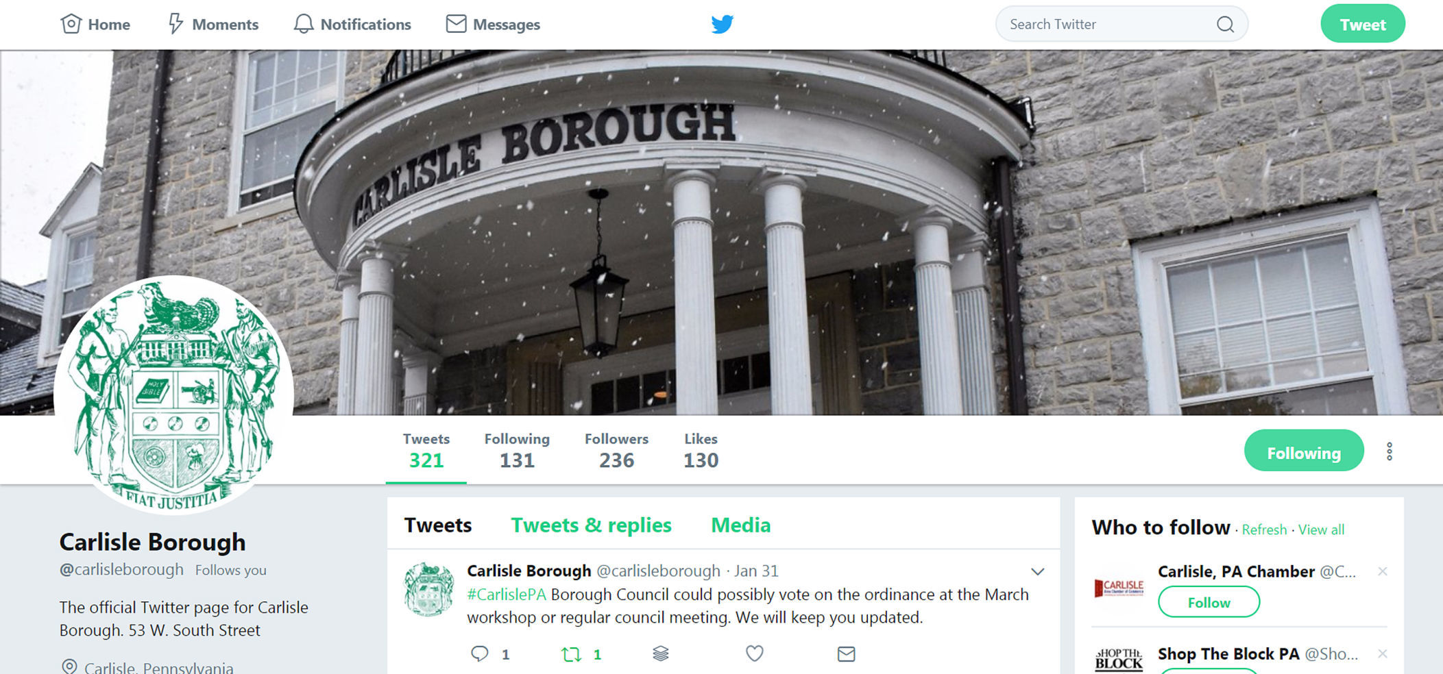 Borough of Carlisle Twitter Page